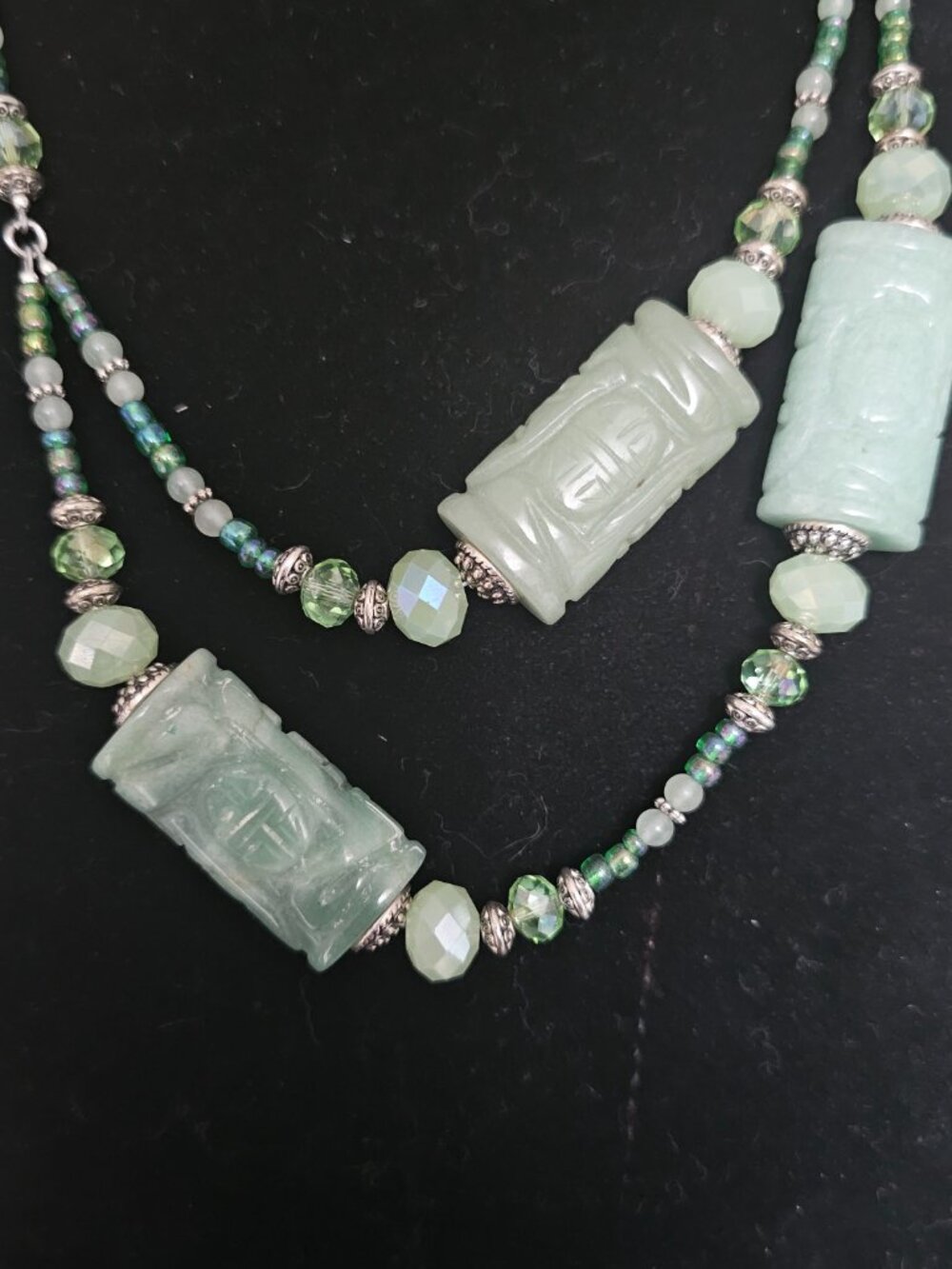 JB Originals - "Tideborn" - Vintage Green Jade & Glass Necklace Earrings Set - Picture 13 of 15